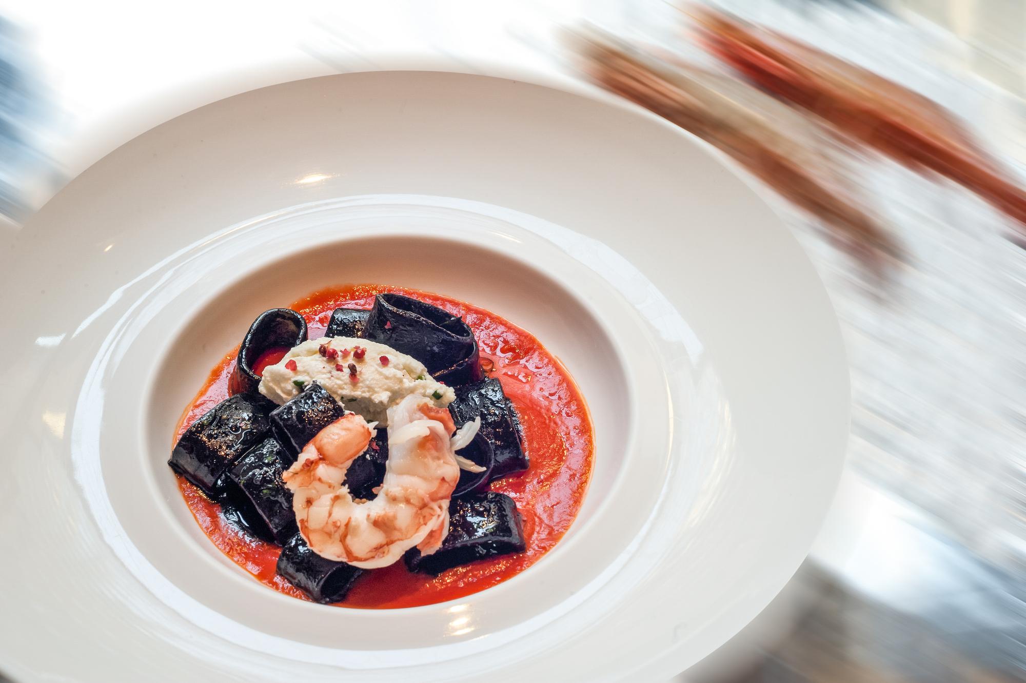 Close-up of plated seafood dish