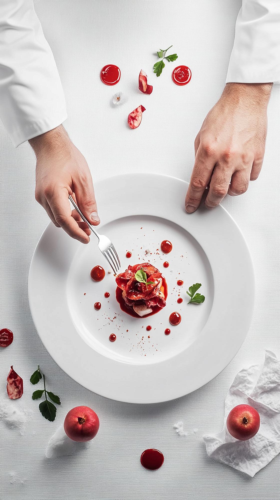 Chef presenting plated gourmet dish